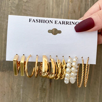 Vintage Gold Farbe Ohrringe Set Geometrie Perle Ohrringe Für Frauen Einfache Quadratische Runde Mode Party Schmuck 2022 Neu